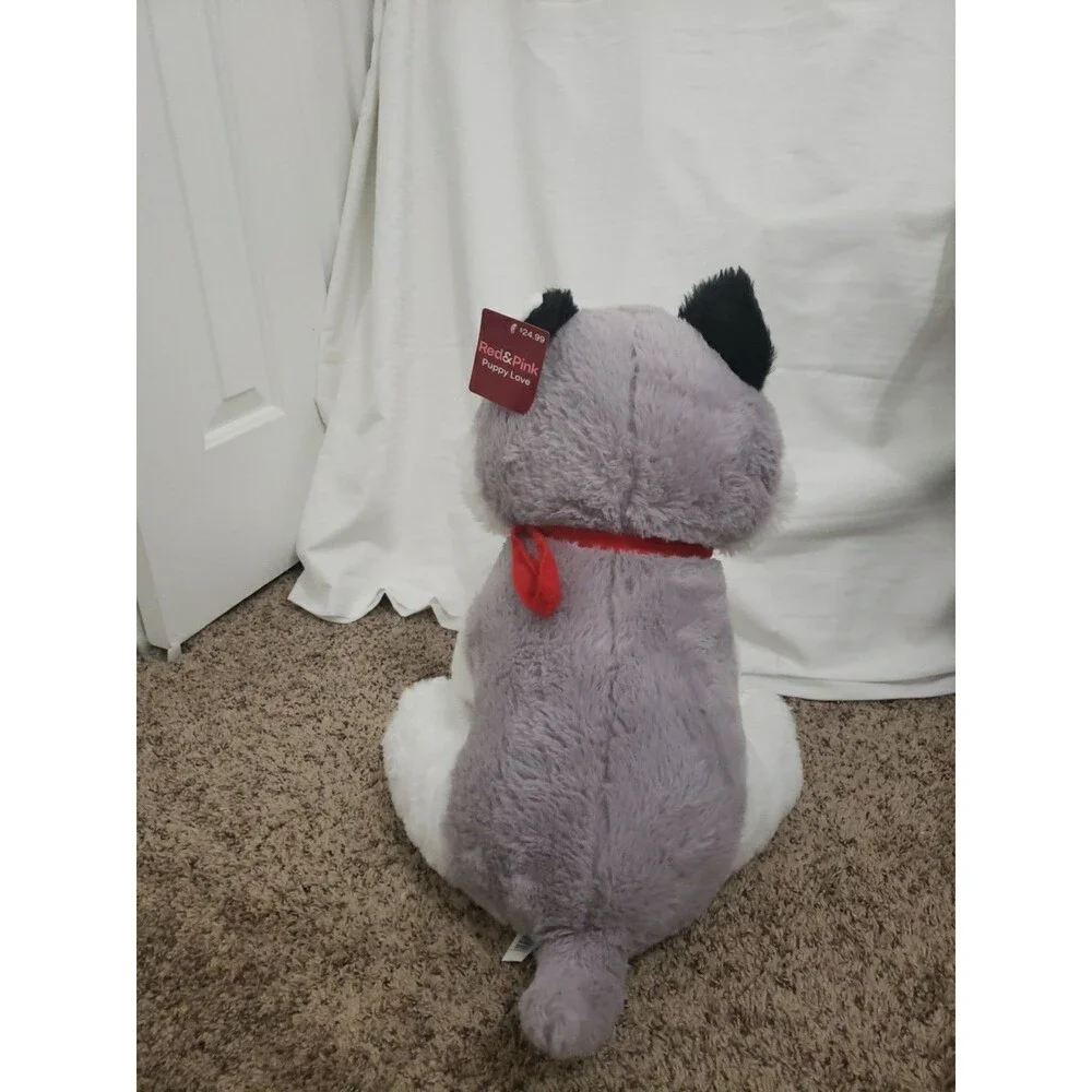 Red & Pink Puppy Love Stuffed Husky Dog with Baby Pup Plush Toy